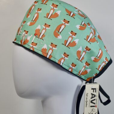 surgical cap-small foxes in green