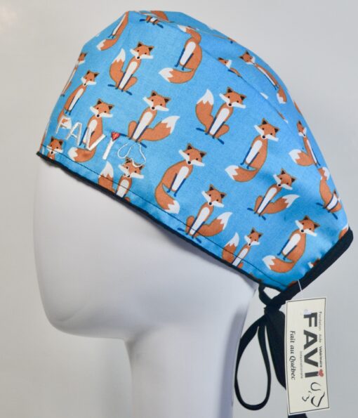 surgical cap-small foxes in turquoise