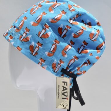 semi-bouffant surgical cap-small foxes in turquoise