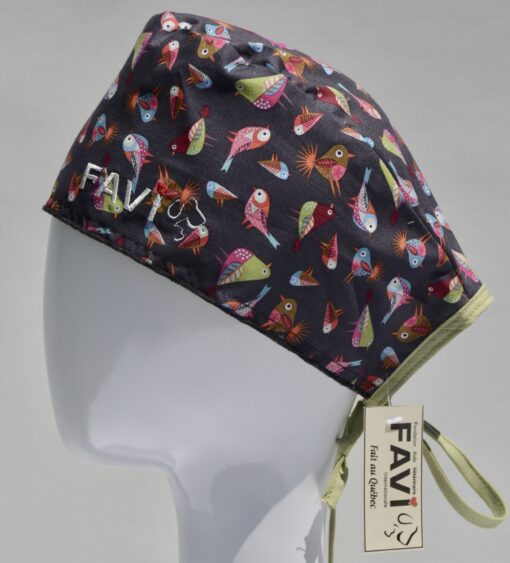 surgical cap-small birds in grey