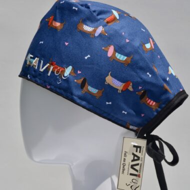 surgical cap-sausage dogs in blue