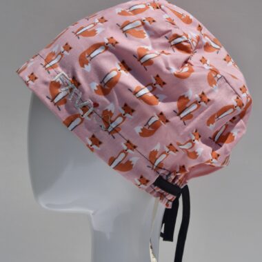 semi-bouffant surgical cap-small foxes in pink