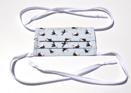 mask with ties-puffins in pale blue