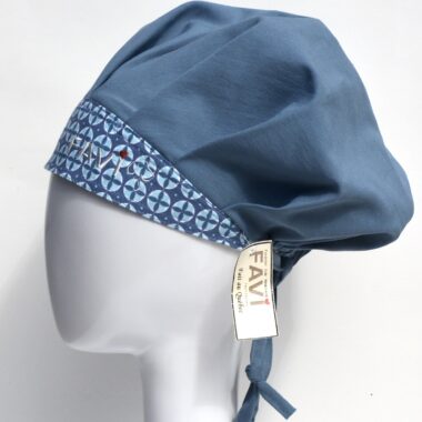 surgical bouffant cap -steel blue with blues circles