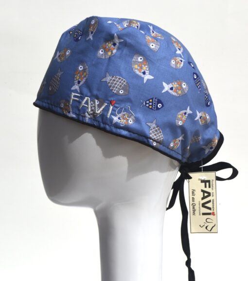 surgical cap-small fish in blue