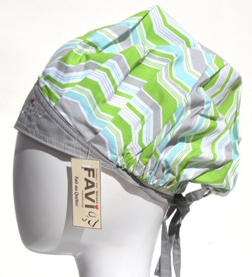 surgical bouffant cap-waves in green and grey
