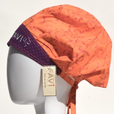 surgical bouffant cap-orange with purple band
