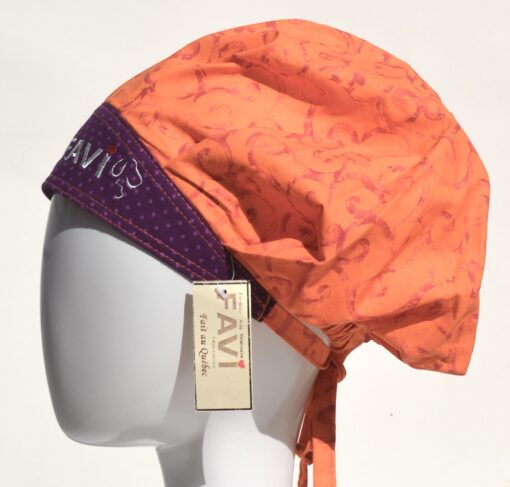 surgical bouffant cap-orange with purple band