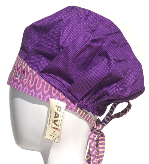 surgical bouffant cap-mauve squares with grill band