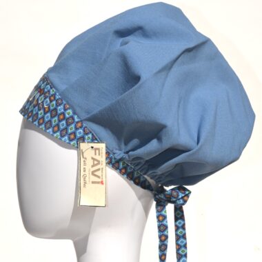 surgical bouffant cap -steel blue with diamonds squares