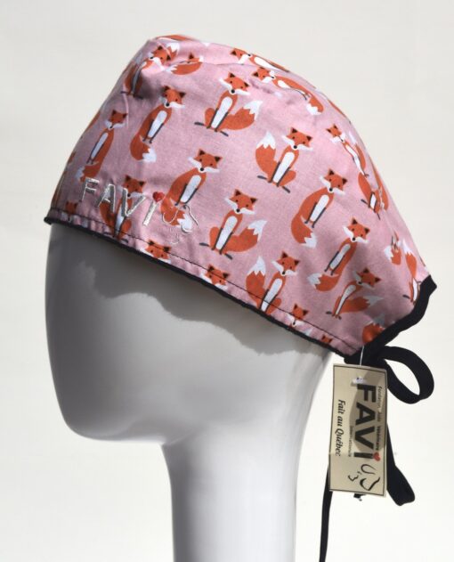 surgical cap-small foxes in pink