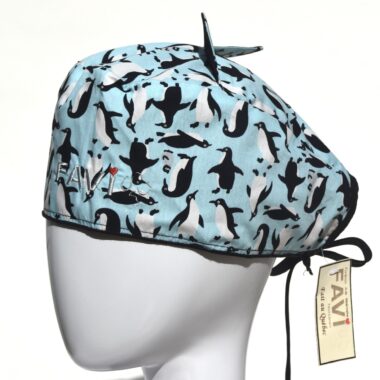 Surgical cap with ears-penguins in ice blue