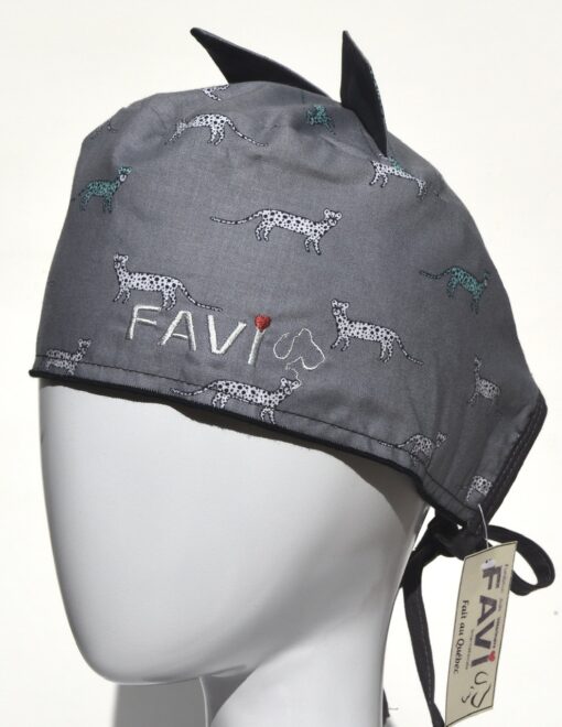 Surgical cap with ears-cheetahs in grey