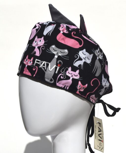surgical cap with ears-crazy cat lady in black
