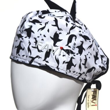 Surgical cap with ears-penguins in white