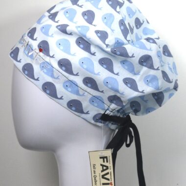 semi-bouffant surgical cap-whales in blue