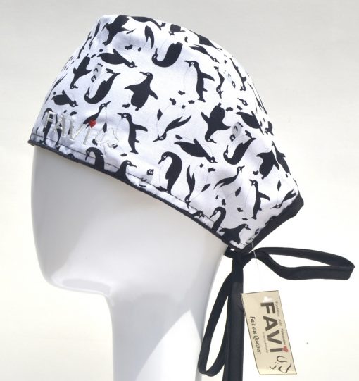 surgical cap-penguins in white