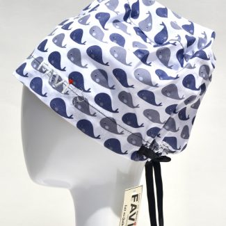 semi-bouffant surgical cap-whales in grey