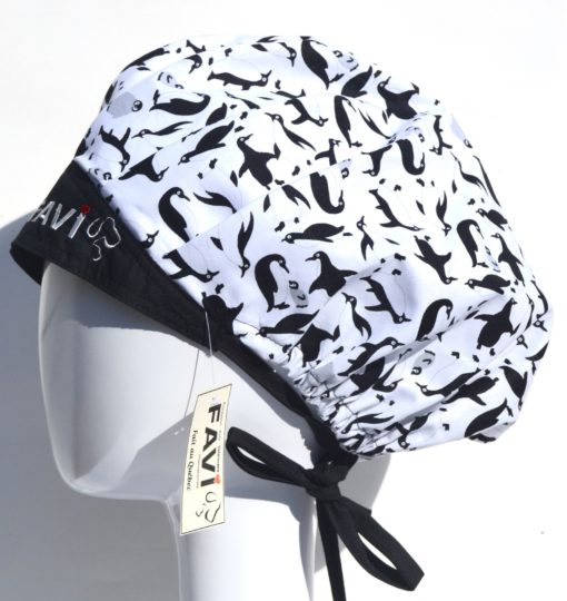surgical bouffant cap-penguins in white