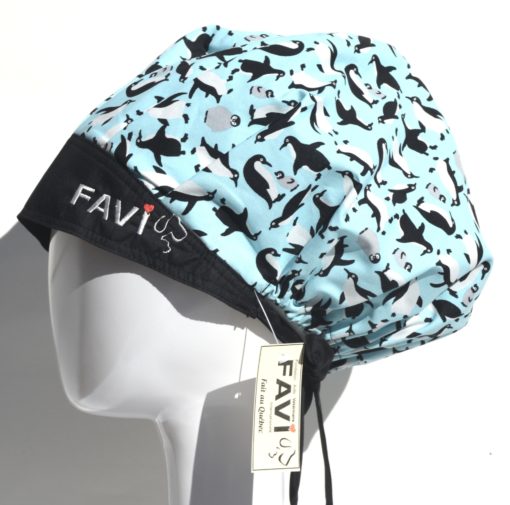 surgical bouffant cap-penguins in ice blue