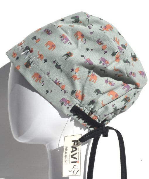 semi-bouffant surgical cap-elephant family in green