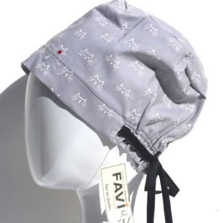 semi-bouffant surgical cap-small cat faces in grey