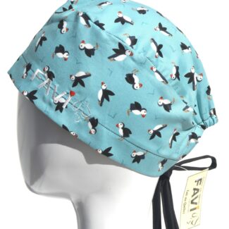 surgical cap classic-puffins in turquoise