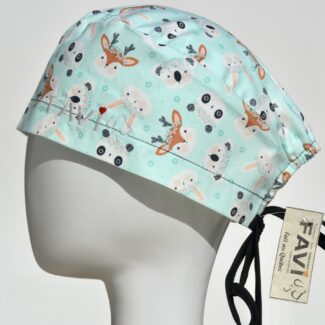 surgical cap classic-koalas, pandas and friends in pale green