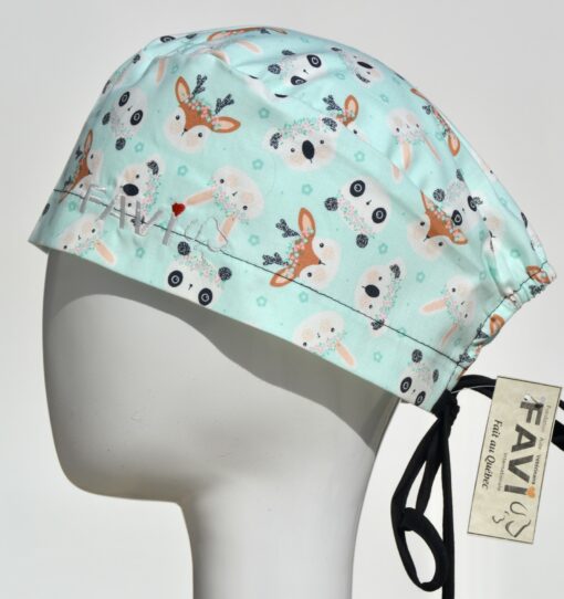 surgical cap classic-koalas, pandas and friends in pale green