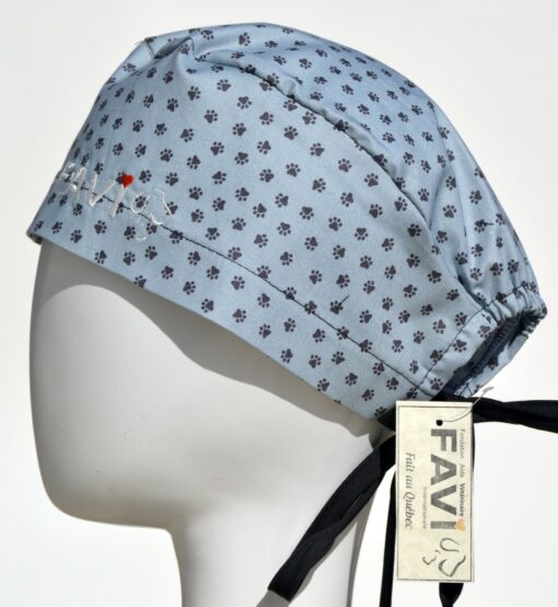 surgical cap classic-mini paws in blue grey
