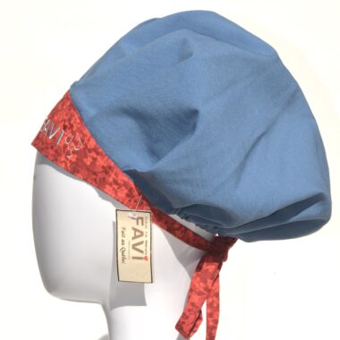 chapeau de chirurgie bouffant bleu acier avec bande rouge