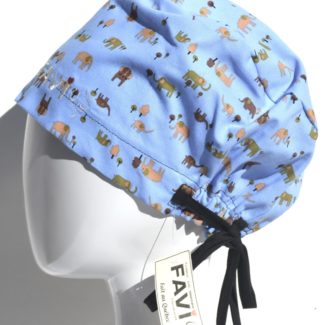 chapeau de chirurgie semi-bouffant-famille d'éléphants en bleu