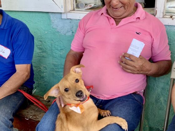 Un belizien et son chien à la clinique vétérinaire FAVI au Belize
